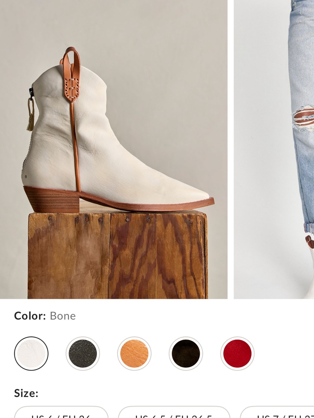 We The Free Bone Leather Western Ankle Boots with Tan Accents
